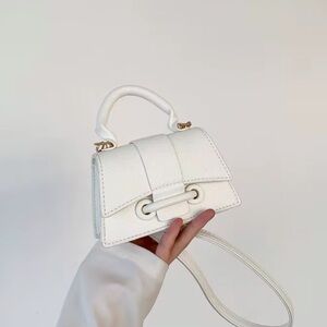 Elegant White Mini Textured Handbag
